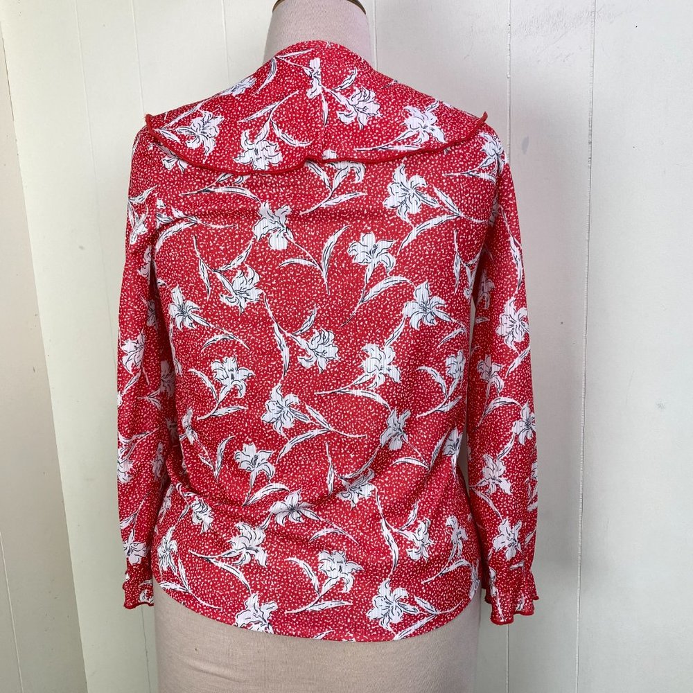 Vintage Vayola Red w/ White Florals Button Down - Picture 5 of 6